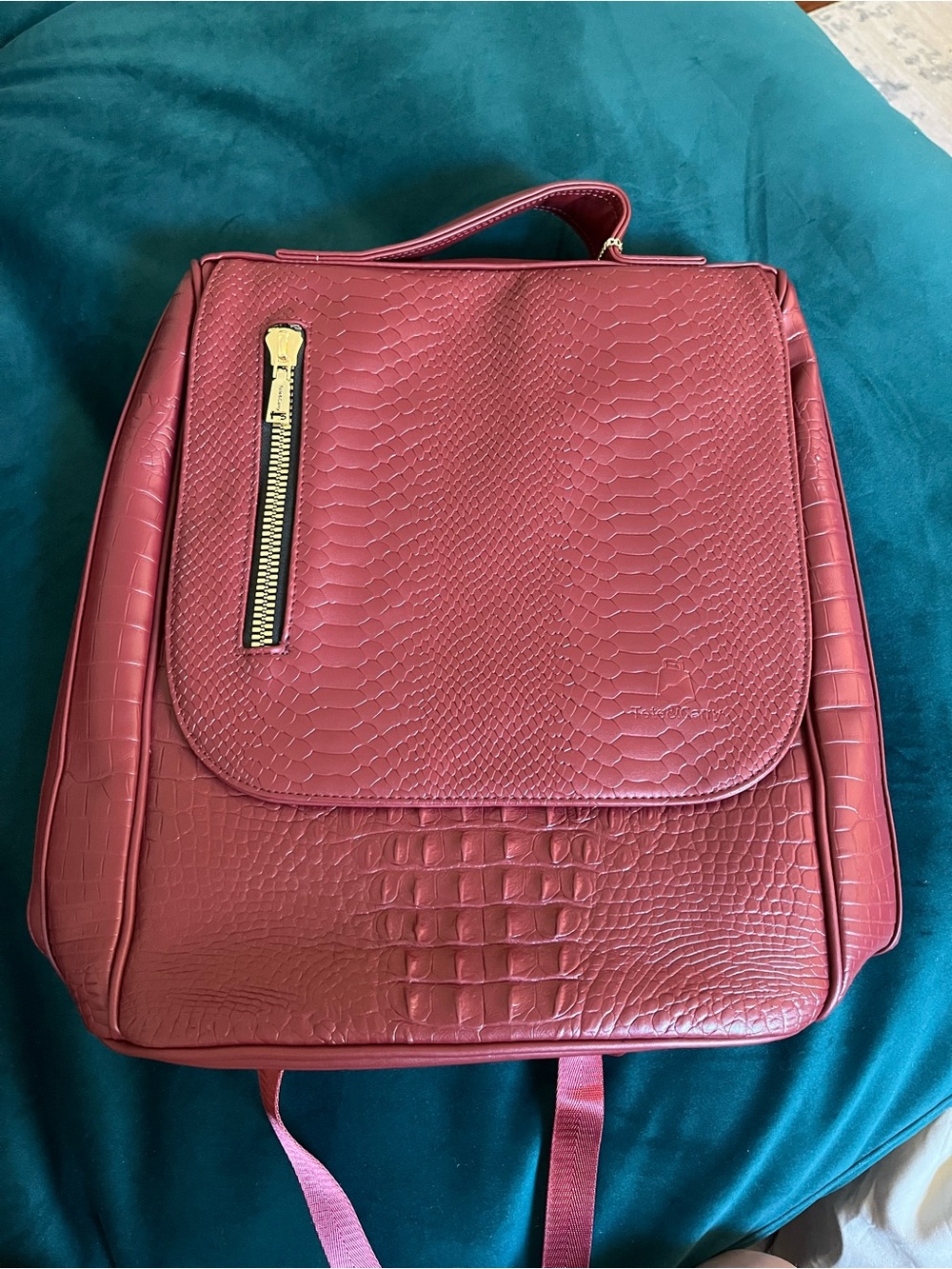 Tote&Carry Faux-Croc Textured Backpack in Deep Red/Wine - Women's Everyday Bag